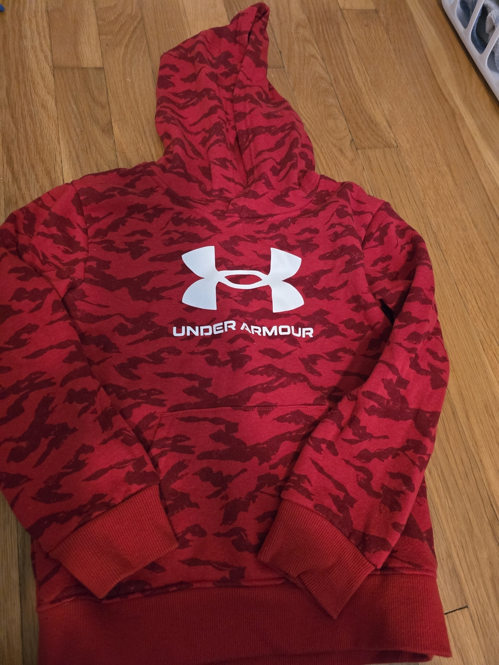 Under Armour Red Kids Hooded Pullover with White Logo